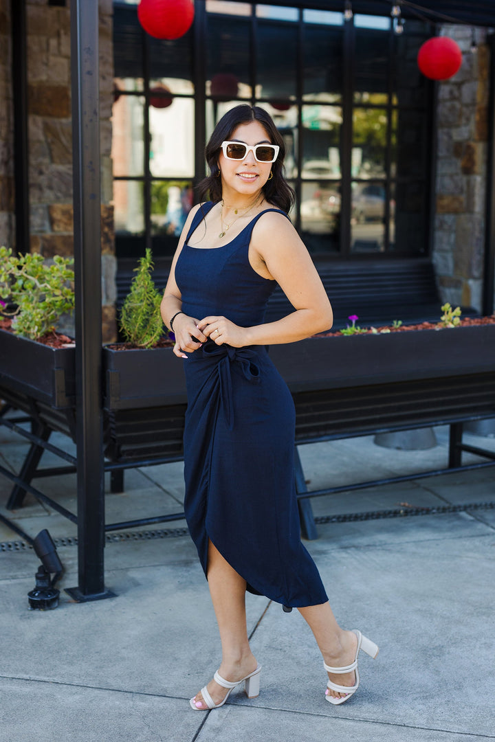 The Take Tulip Wrap Midi Dress