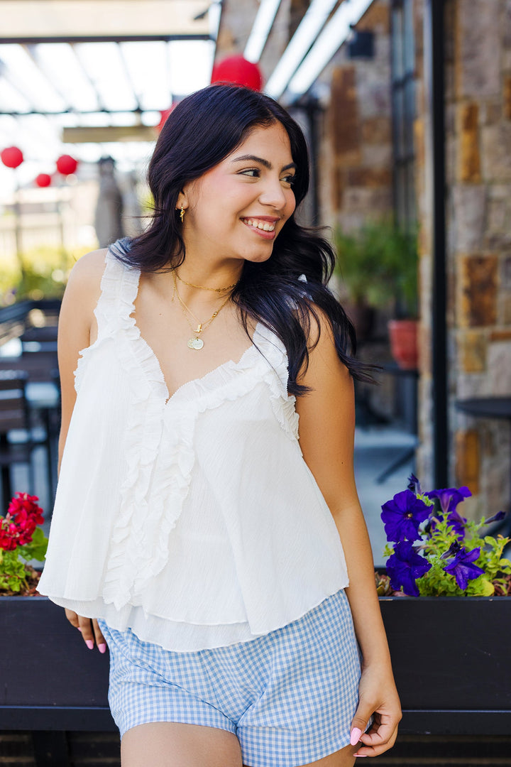 The Sun Soaker White Ruffled Top