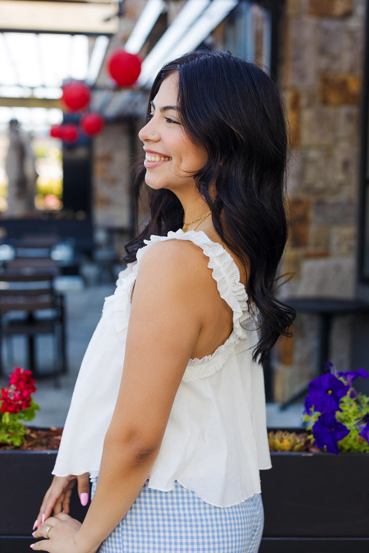 The Sun Soaker White Ruffled Top