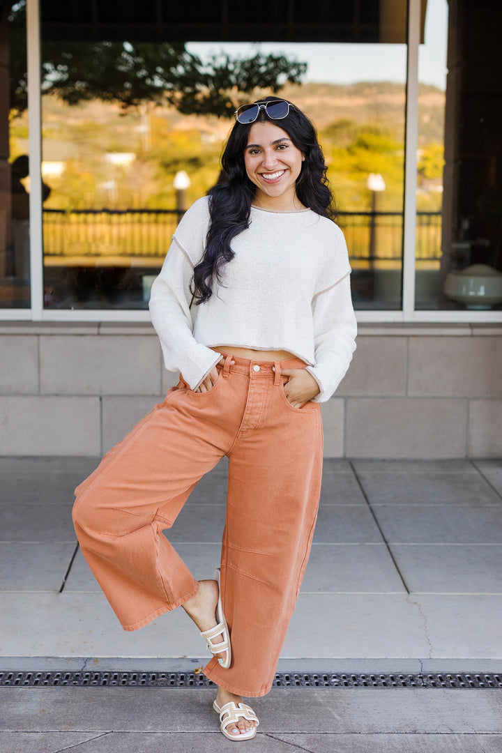 The Fall Girl Feels Rust Barrel Jeans