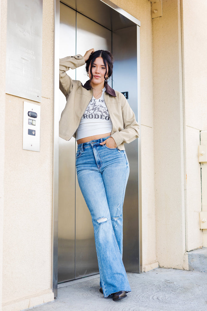The Miss You Already Distressed Knees Bootcut Jeans by Hidden