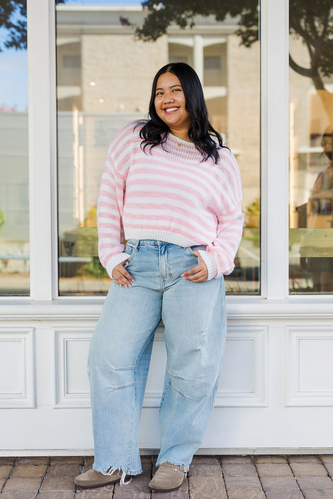 The Paisey Striped Knit Off The Shoulder Sweater