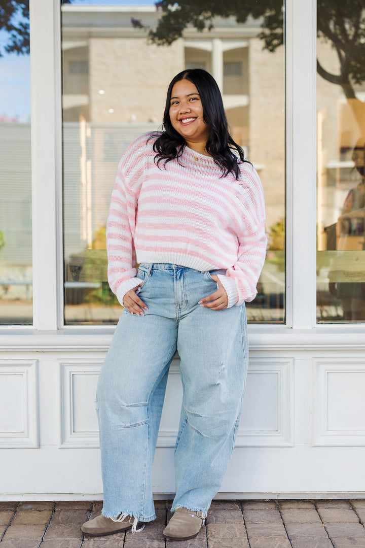 The Paisey Striped Knit Off The Shoulder Sweater