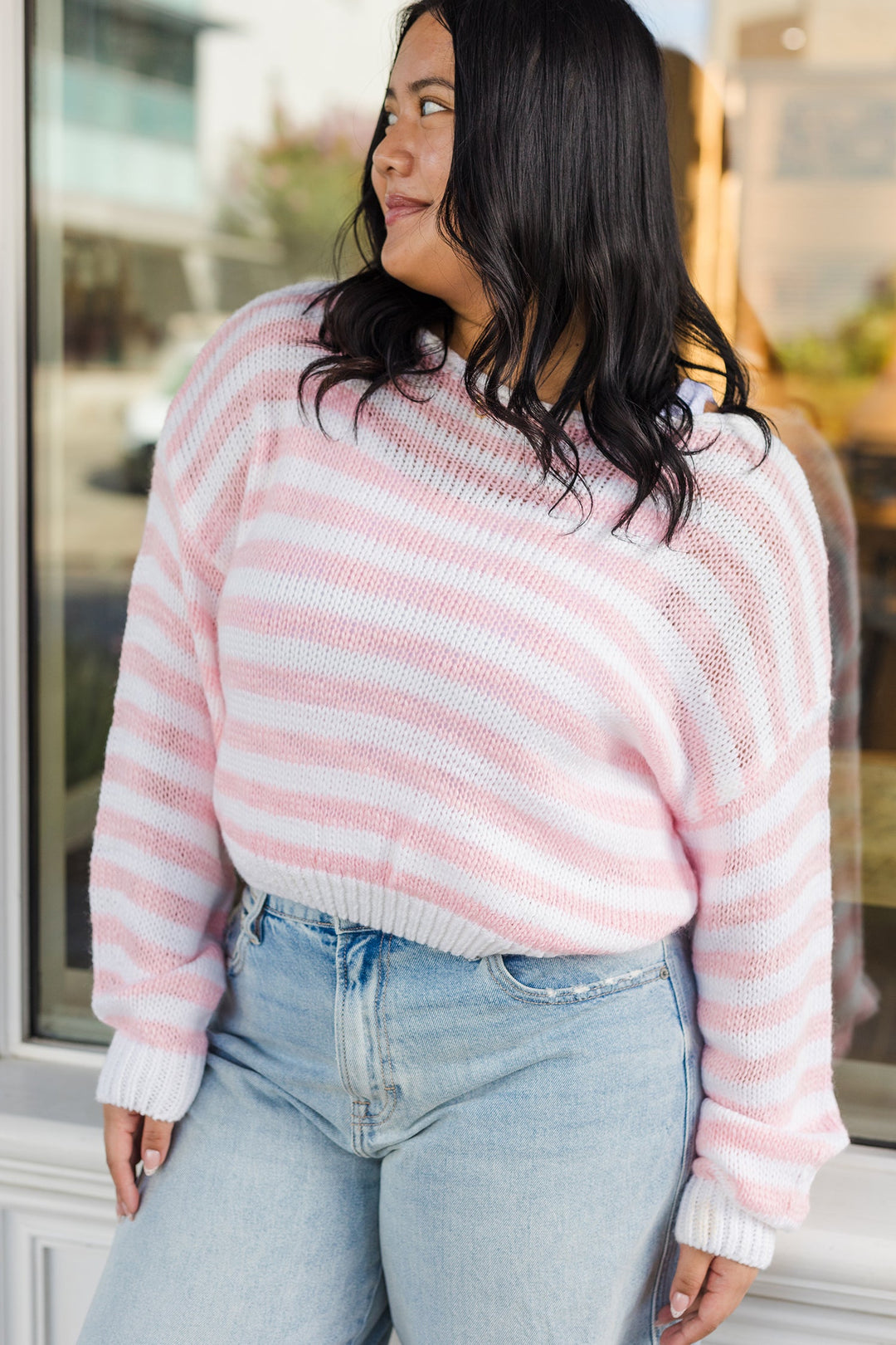 The Paisey Striped Knit Off The Shoulder Sweater