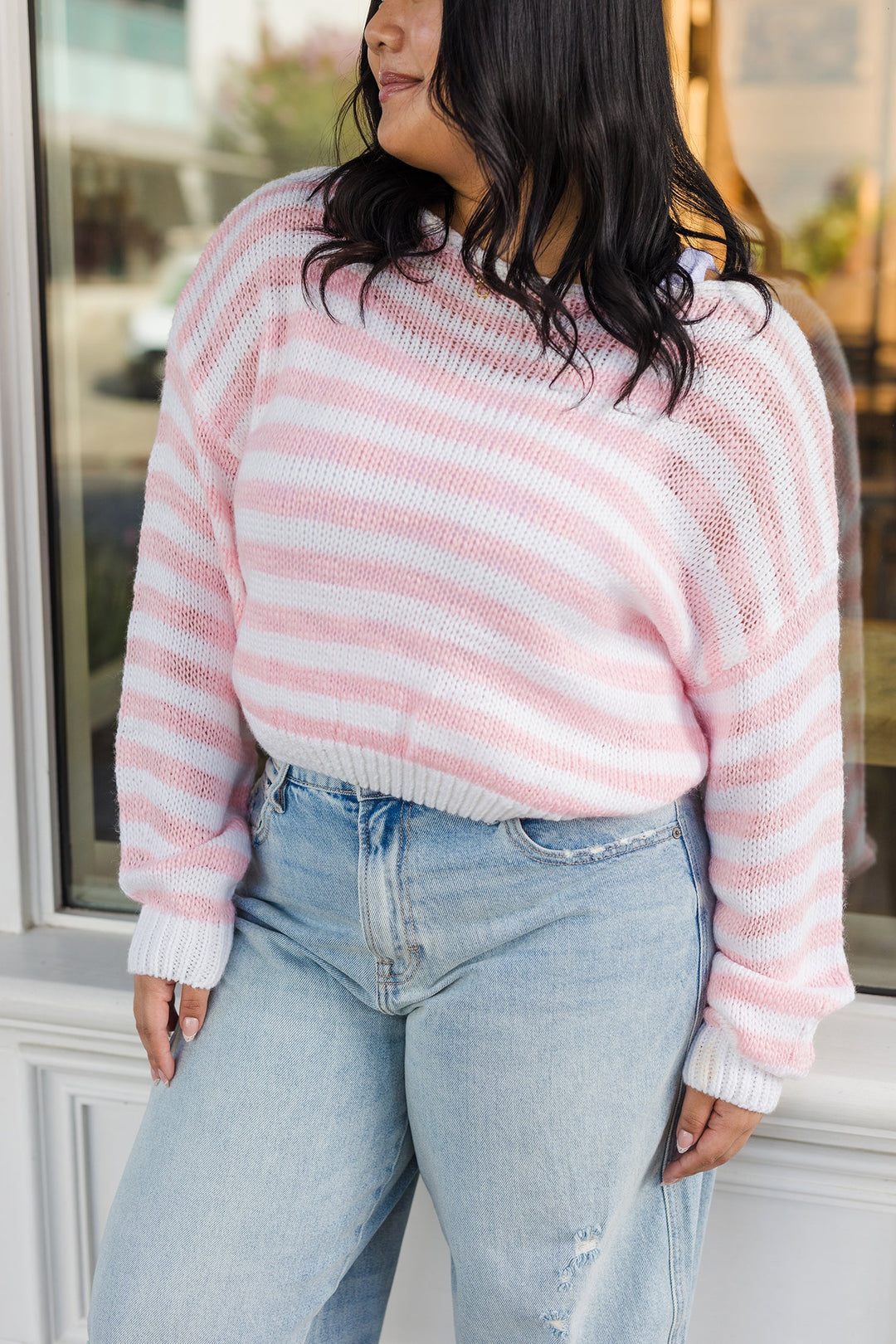 The Paisey Striped Knit Off The Shoulder Sweater