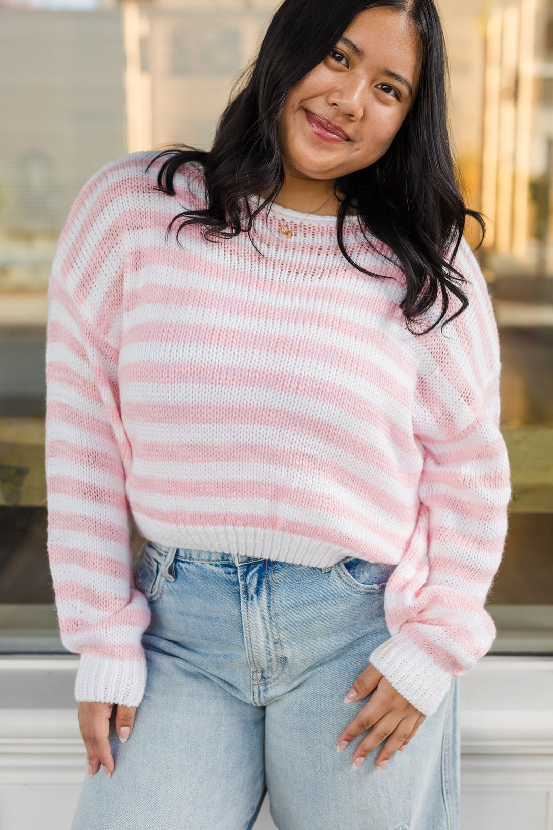 The Paisey Striped Knit Off The Shoulder Sweater