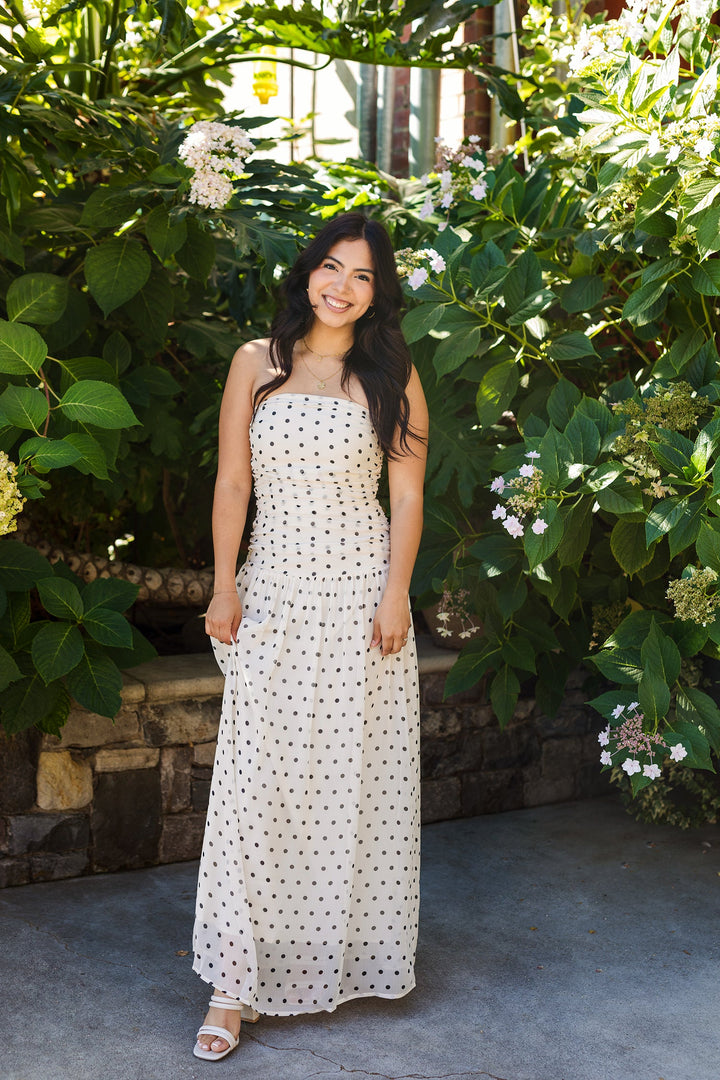 The All Eyes On You Polka Dot Drop Waist Maxi Dress