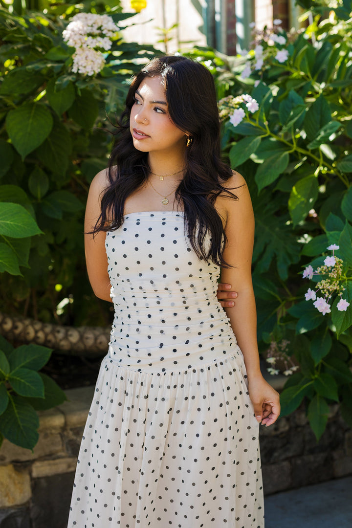 The All Eyes On You Polka Dot Drop Waist Maxi Dress