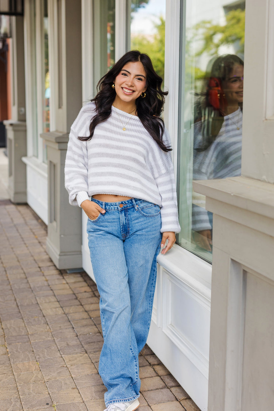 The Paisey Striped Knit Off The Shoulder Sweater
