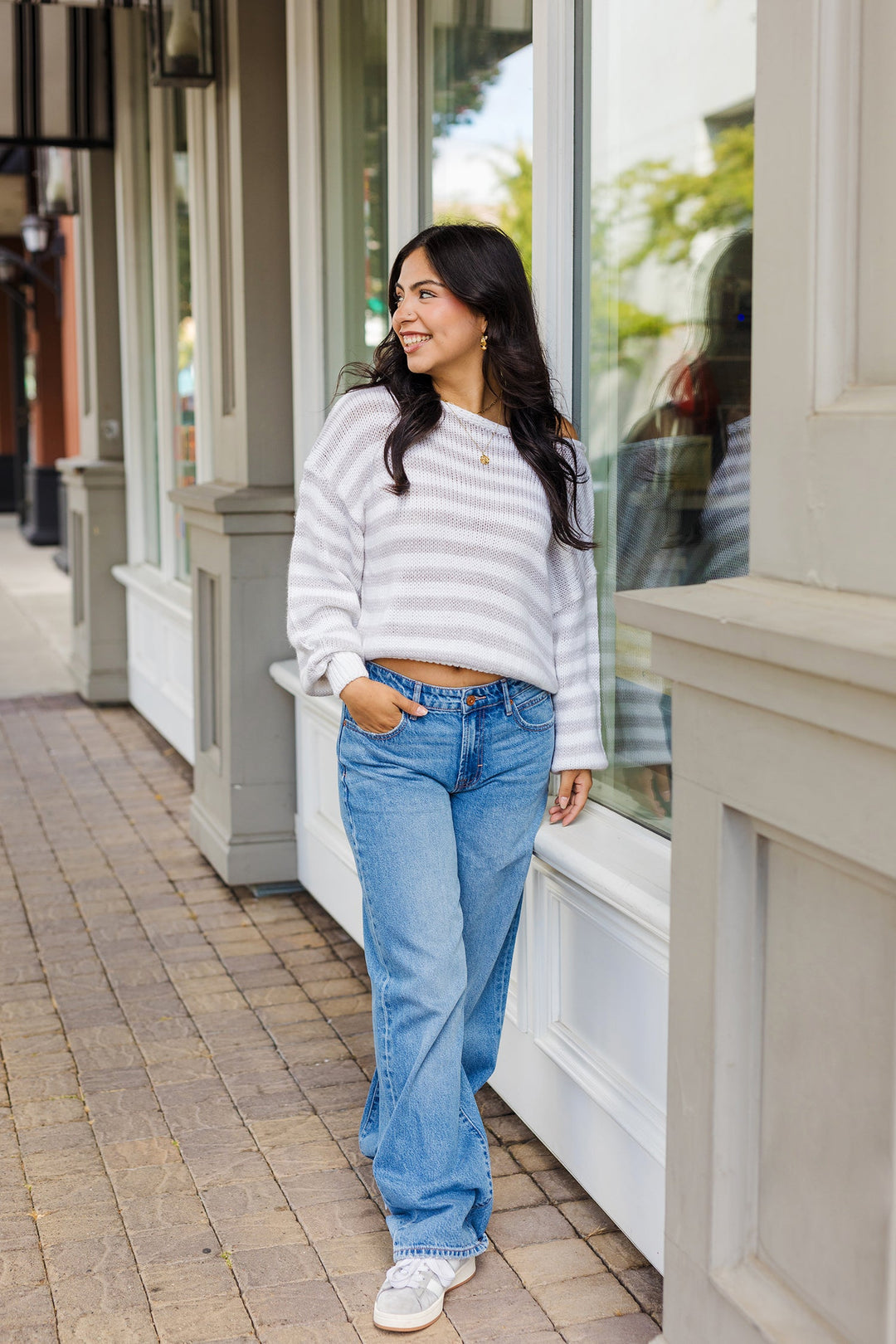 The Paisey Striped Knit Off The Shoulder Sweater