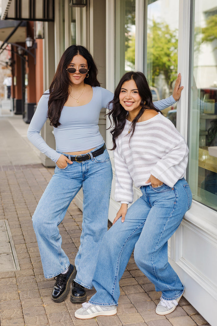 The Paisey Striped Knit Off The Shoulder Sweater