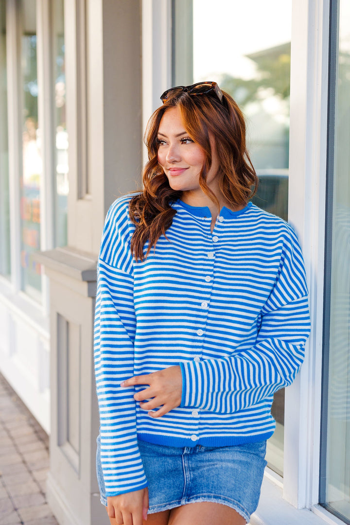 The Millie Soft Striped Blue Cardigan Sweater