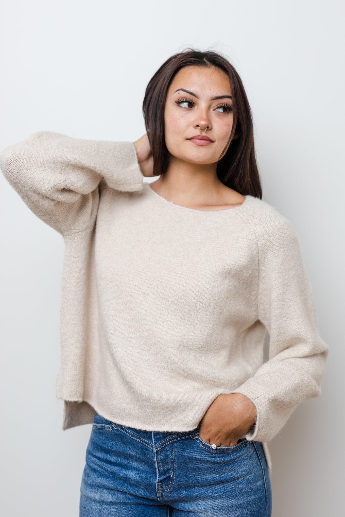 The Best In Class Oatmeal Soft Knit Dolman Sweater