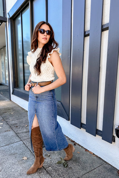 The About Time 90s Denim Maxi Skirt