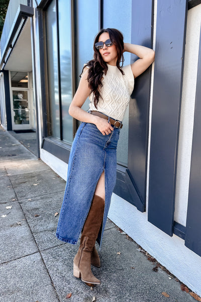 The About Time 90s Denim Maxi Skirt