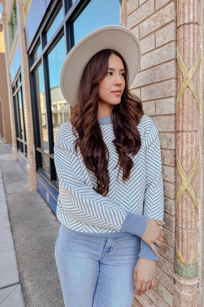 The Cross My Mind  Blue & White Sweater
