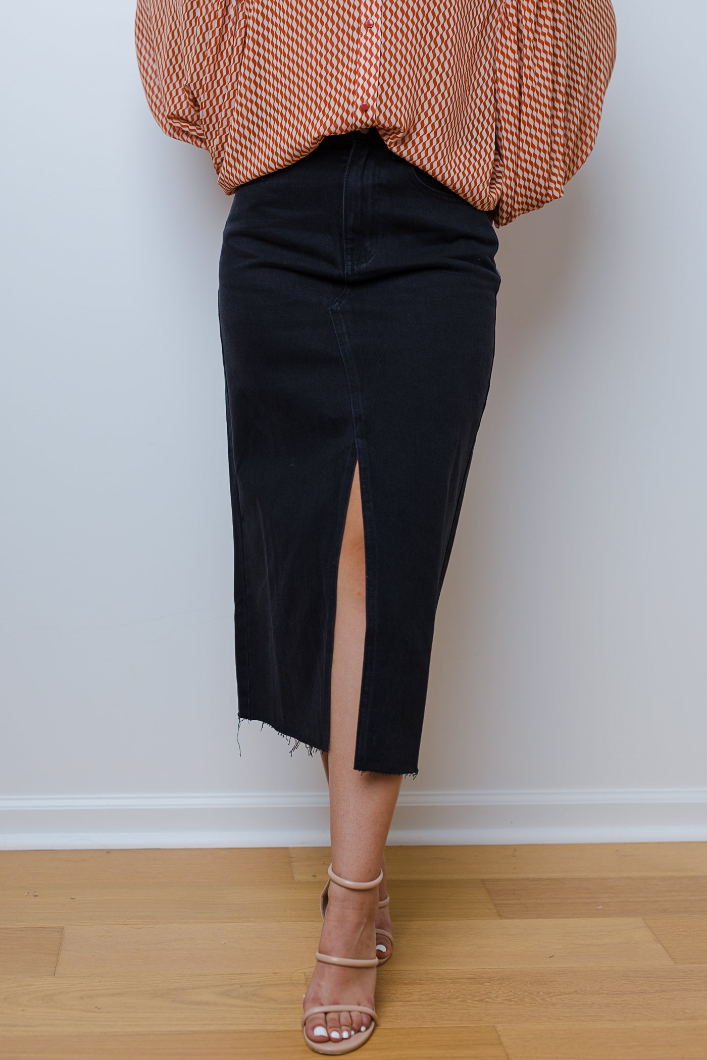 The Fashionably Late Black Denim Maxi Skirt