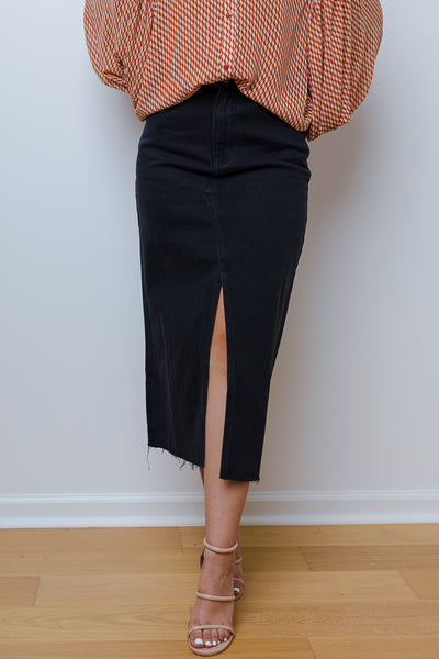 The Fashionably Late Black Denim Maxi Skirt