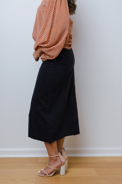The Fashionably Late Black Denim Maxi Skirt