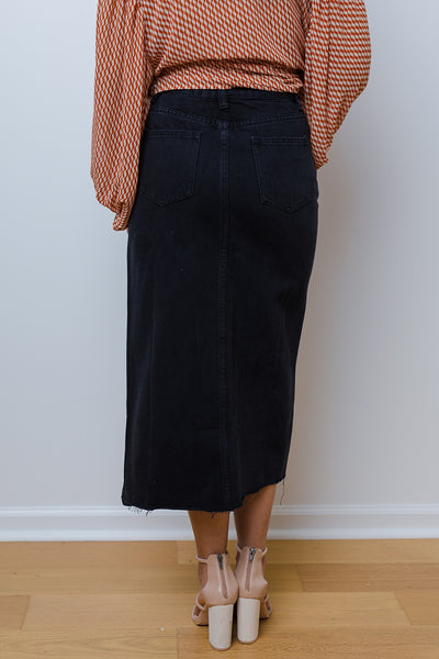 The Fashionably Late Black Denim Maxi Skirt