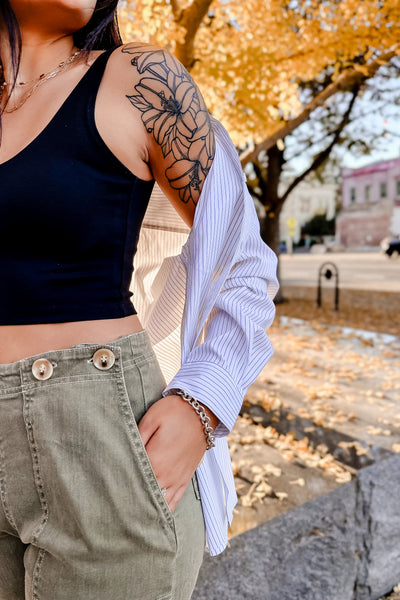 The Annalise White & Black Pinstripe Button-Up Shirt