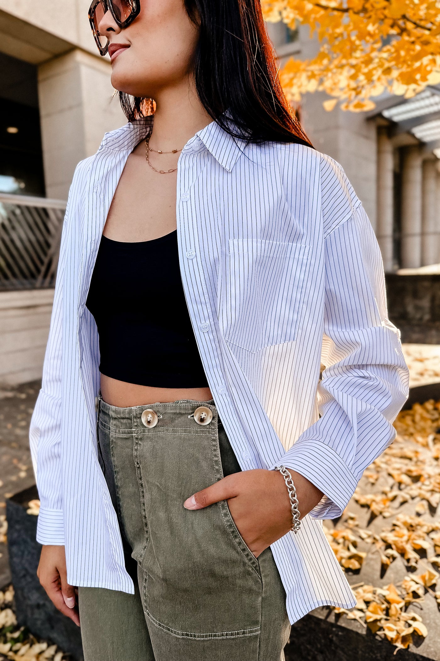 The Annalise White & Black Pinstripe Button-Up Shirt