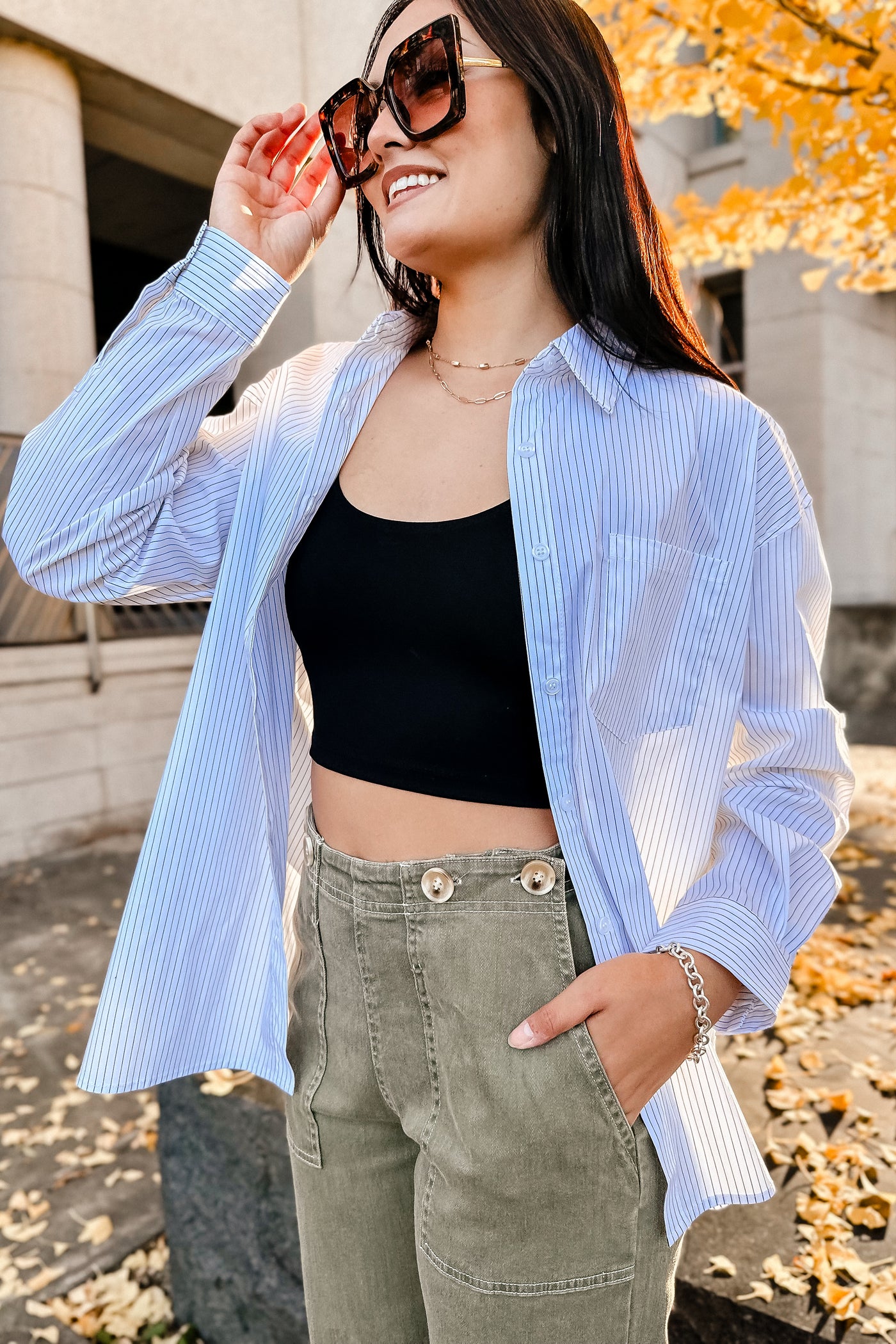 The Annalise White & Black Pinstripe Button-Up Shirt