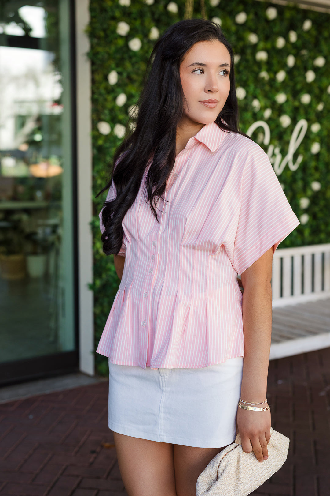 The Sure Thing Striped Pleated Short Sleeve Blouse