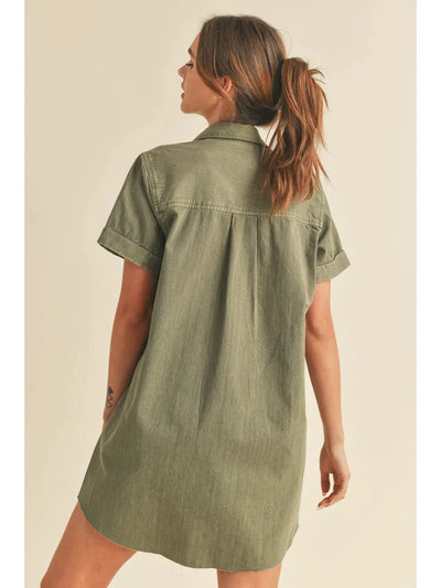 The Object Lesson Olive Short Sleeve Shirt Mini Dress