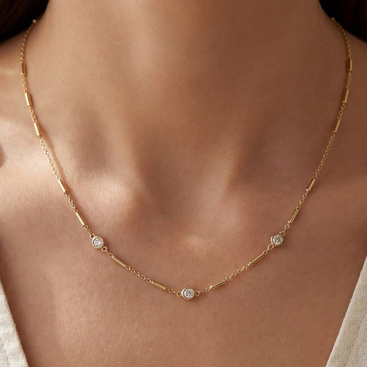 The Gold Cz Station Bar Chain Necklace