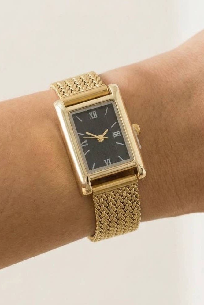 The Claire Woven Metallic Mesh Band Rectangle Watch
