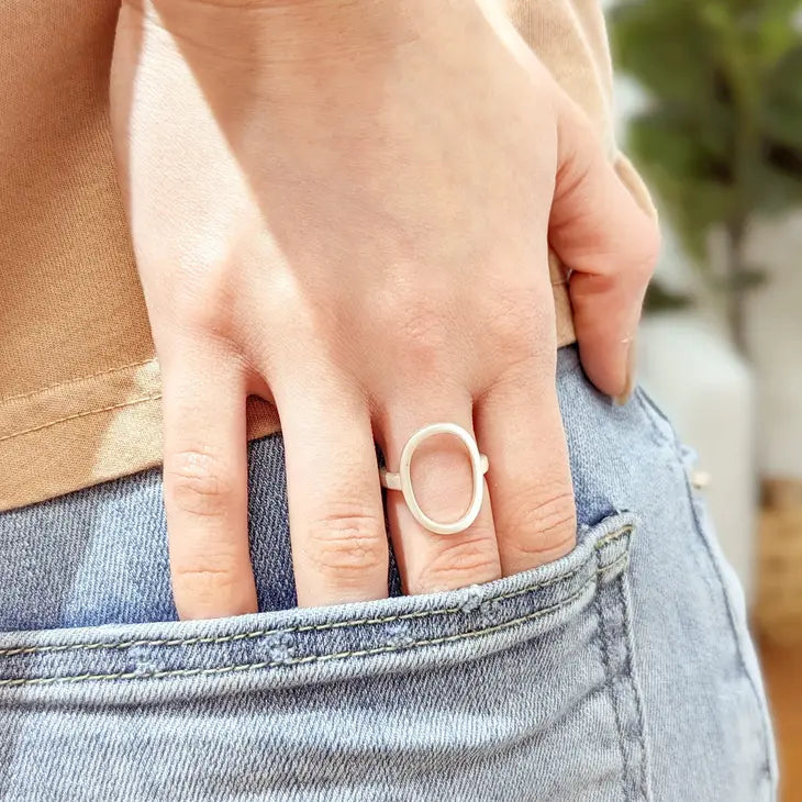 The Nora Satin Silver Open Oval Ring