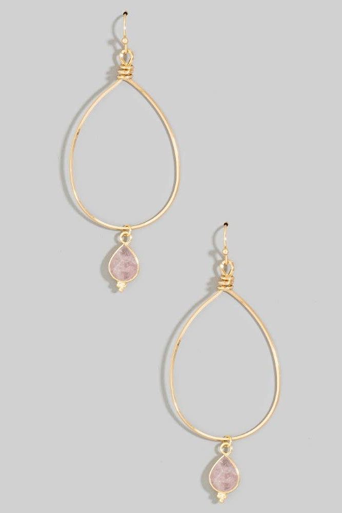 The Pink + Gold Teardrop Hoop Earrings With Stone Drop
