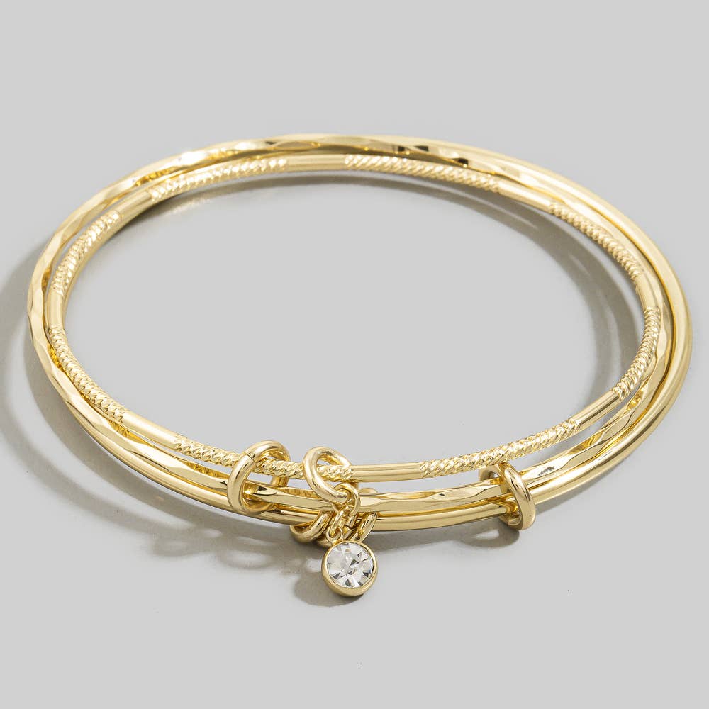 The Three Piece Bangle Set With Cz Drop Charm
