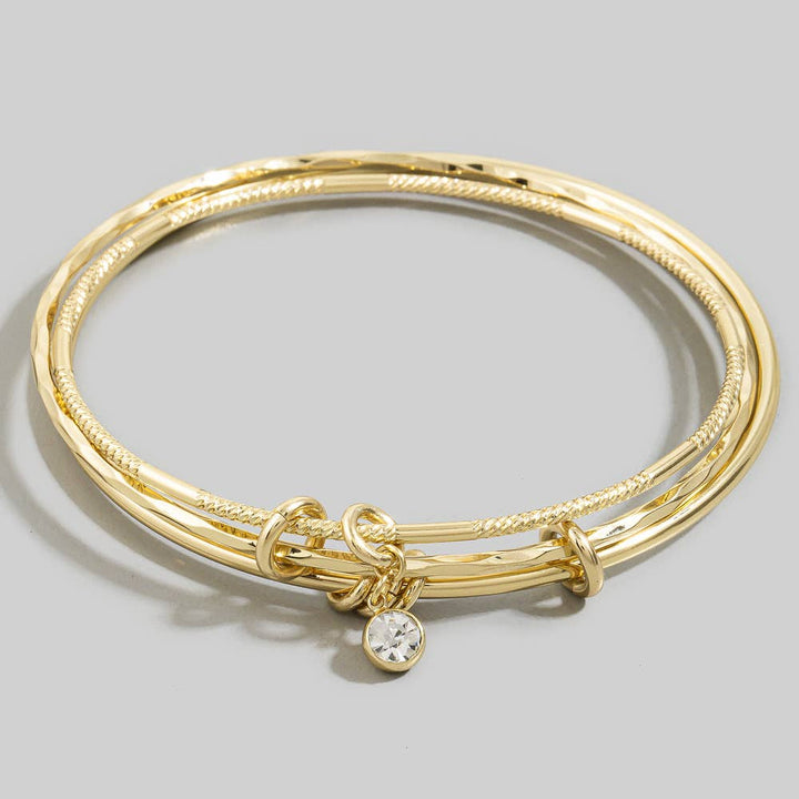 The Three Piece Bangle Set With Cz Drop Charm