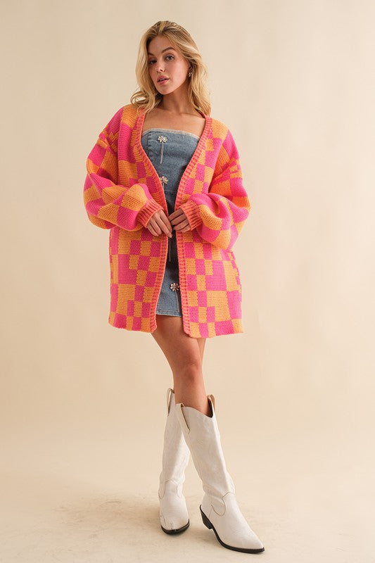 The Sorbet Sunday Pink & Orange Color Block Cardigan