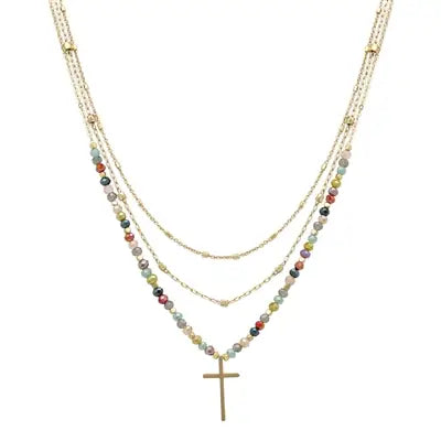 The Crystal & Gold Chain Layered Necklace with Gold Cross Necklace