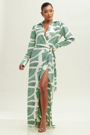 The Guest List Mint Abstract Wrap Maxi Dress