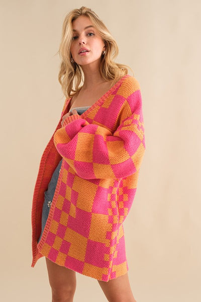 The Sorbet Sunday Pink & Orange Color Block Cardigan