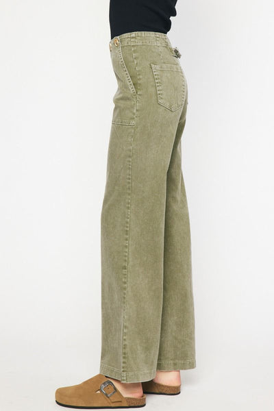 The Walk It Out Olive Washed Mid Rise Wide Leg Jeans
