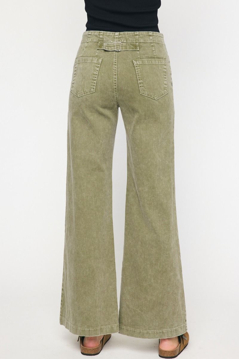 The Walk It Out Olive Washed Mid Rise Wide Leg Jeans