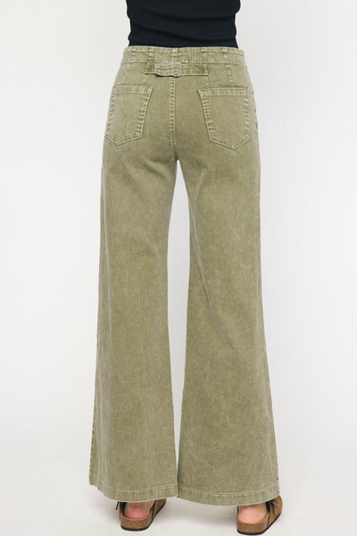 The Walk It Out Olive Washed Mid Rise Wide Leg Jeans