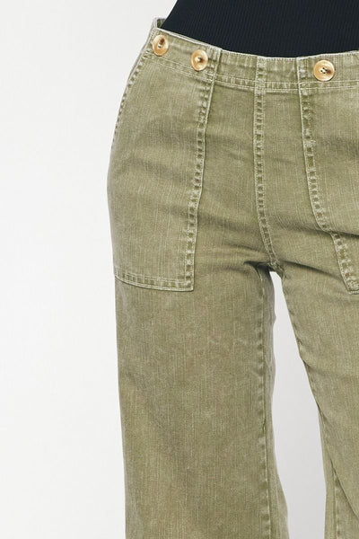 The Walk It Out Olive Washed Mid Rise Wide Leg Jeans