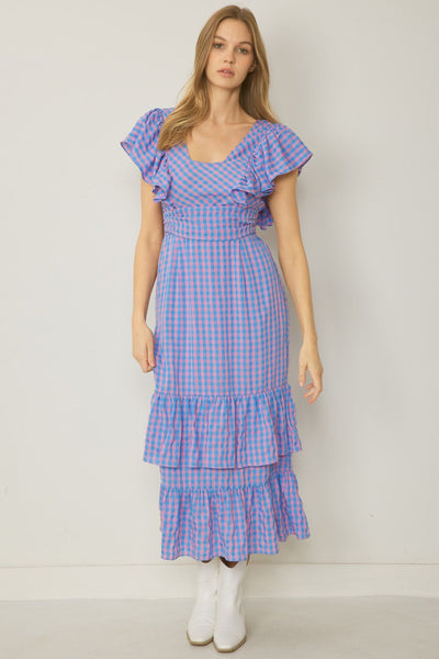 The Hello Darlin' Blue Gingham Maxi Dress