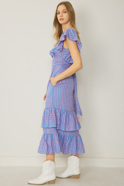 The Hello Darlin' Blue Gingham Maxi Dress