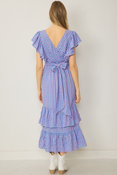 The Hello Darlin' Blue Gingham Maxi Dress