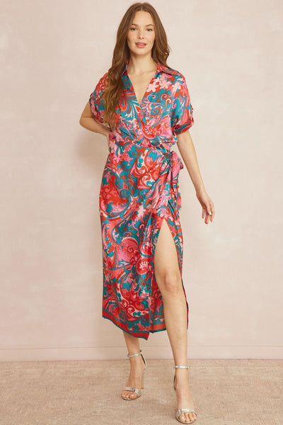 The Jaipur Paisley Print Satin Wrap Midi Dress