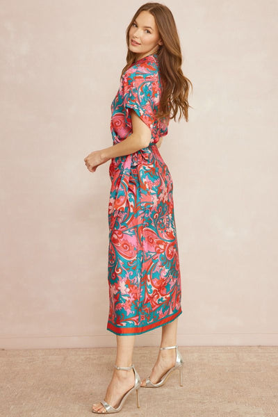 The Jaipur Paisley Print Satin Wrap Midi Dress