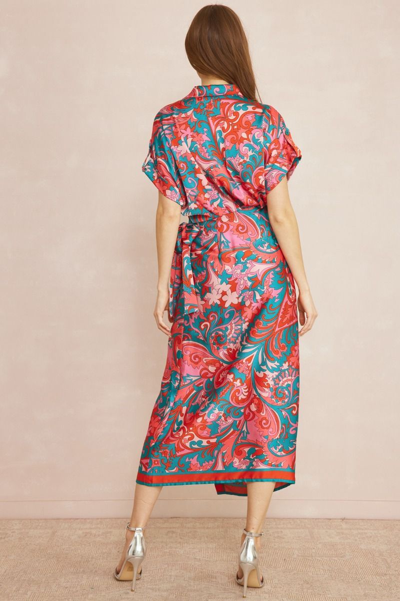 The Jaipur Paisley Print Satin Wrap Midi Dress