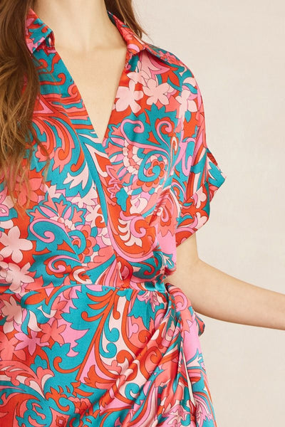 The Jaipur Paisley Print Satin Wrap Midi Dress